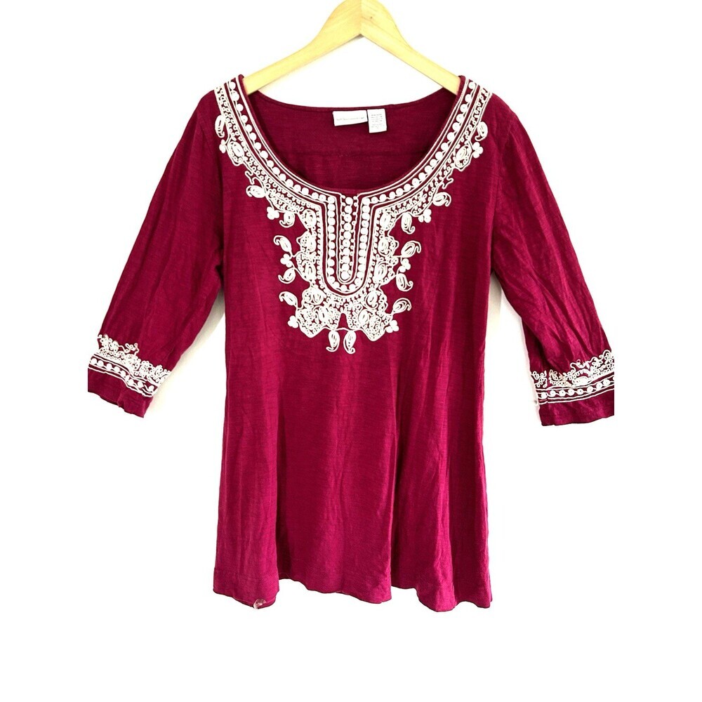 Soft Surroundings Tunic Top Size XL Pink Embroidered Cotton Classic Women's